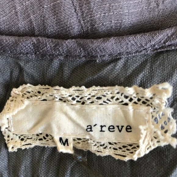 Anthropologie A’Reve Grey Taupe High Low Boho Lace Tiered Ruffle Dress - Picture 7 of 11